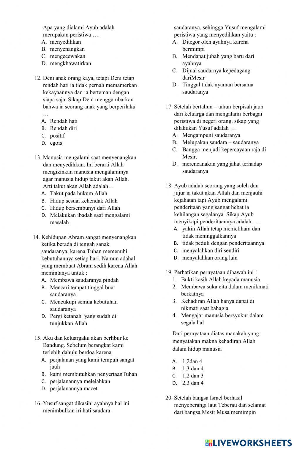 Penilaian Akhir Tahun (PAT)  Pendidikan Agama Kristen SDN Cibuluh 4