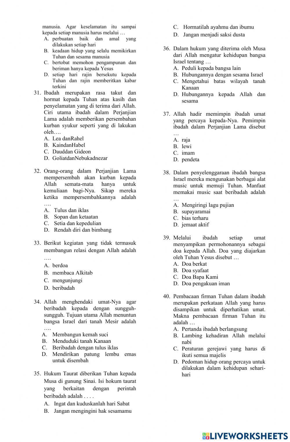 Penilaian Akhir Tahun (PAT)  Pendidikan Agama Kristen SDN Cibuluh 4