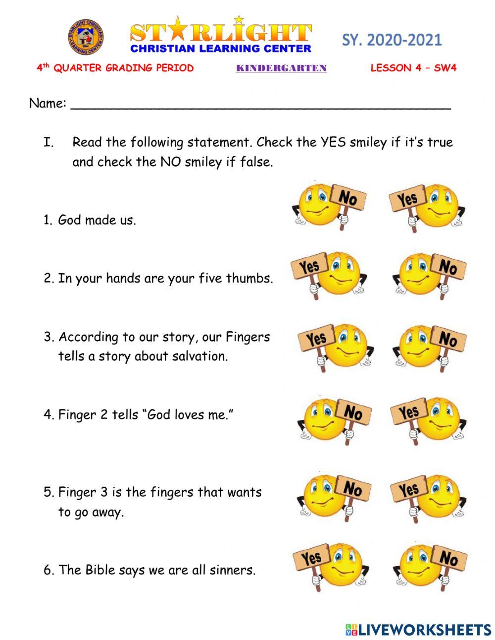 ESP-CL (KINDER) - LESSON 4 SEATWORK: YOUR HAND