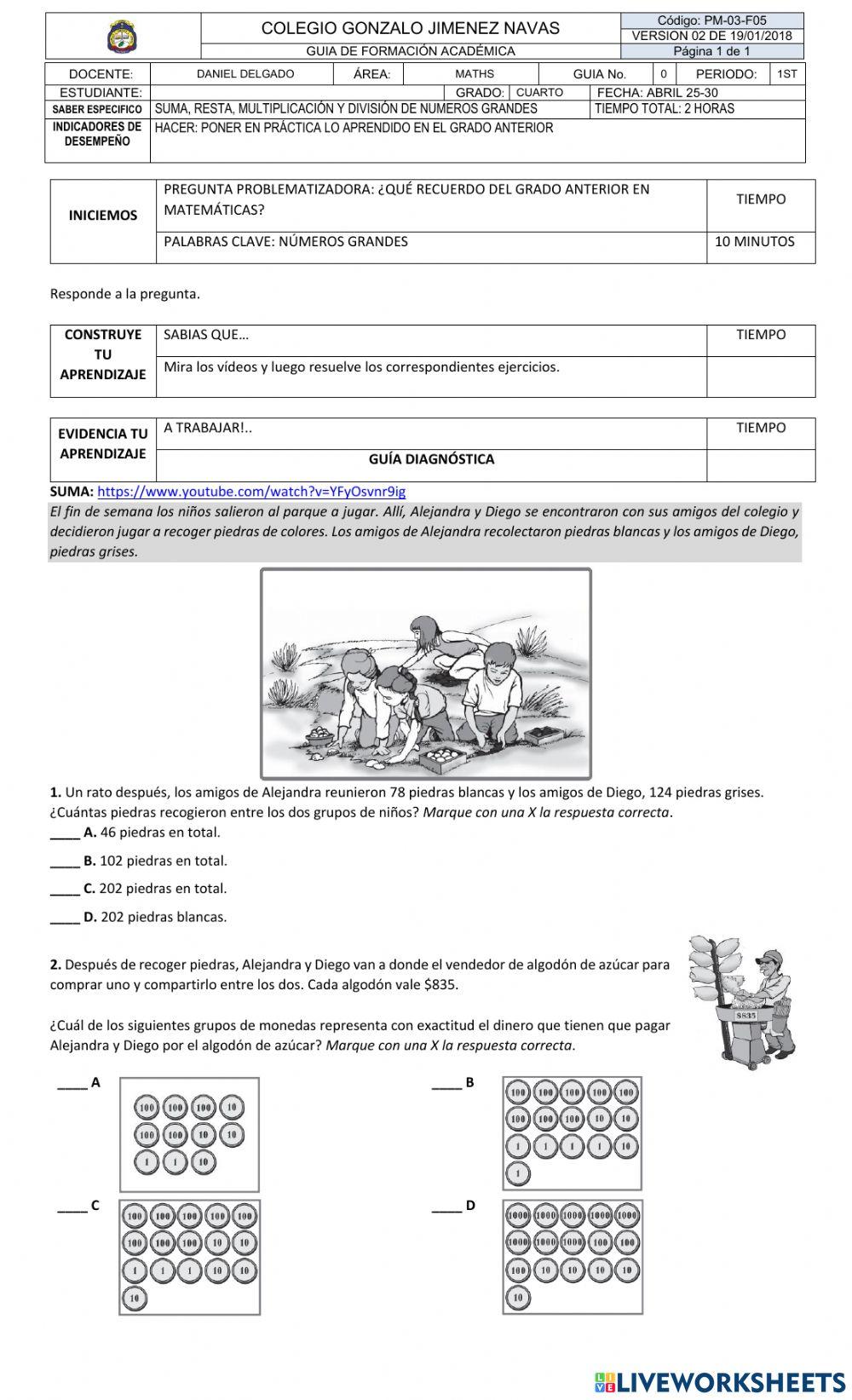 Diagnostic test - Maths grade fourth Diagnostic test - Maths grade fourth
