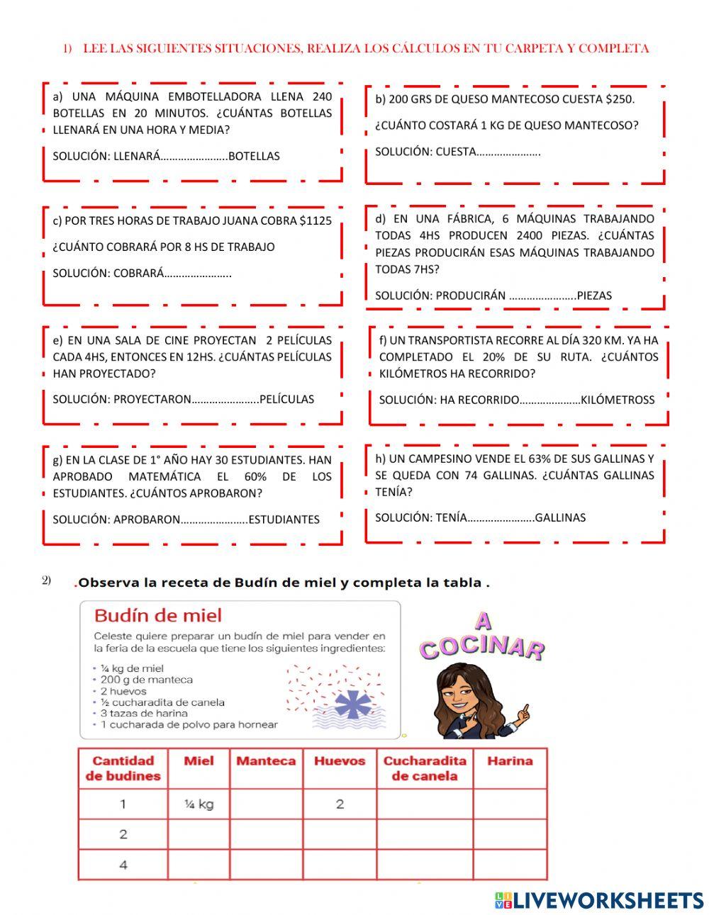 1° año tp n°3- regla de tres simple directa