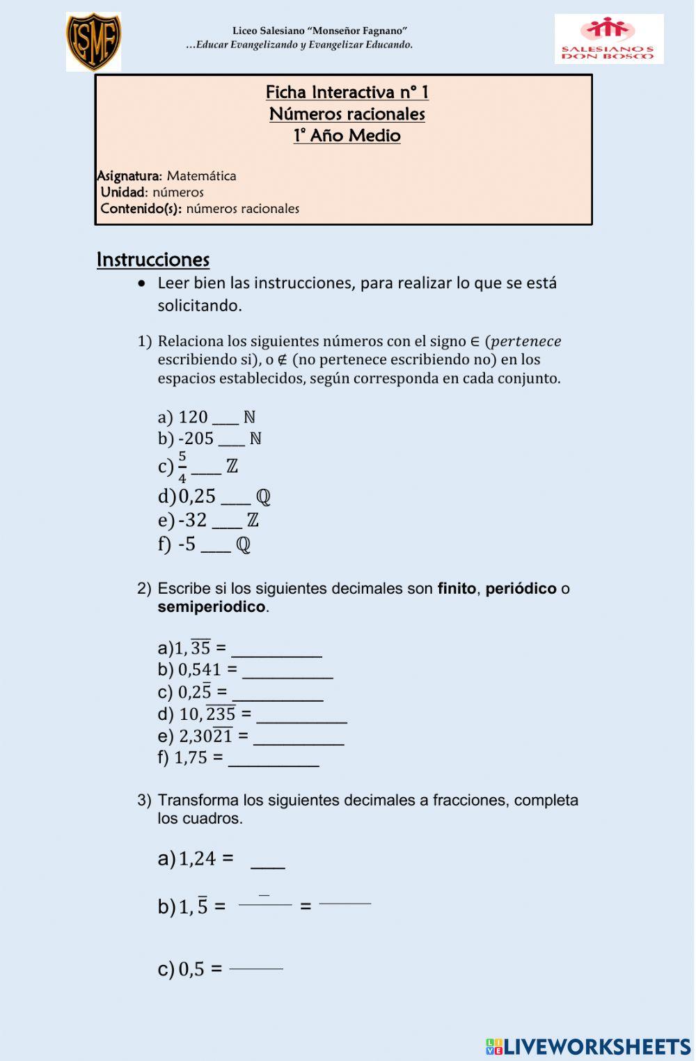 Numeros racionales Numeros racionales