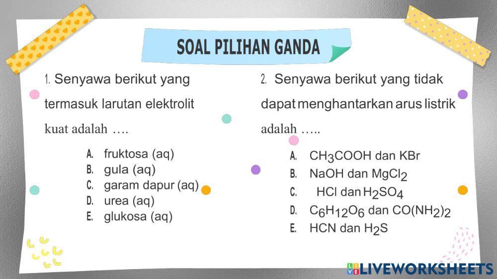 Latihan E-LKPD larutan elektrolit dan non elektrolit