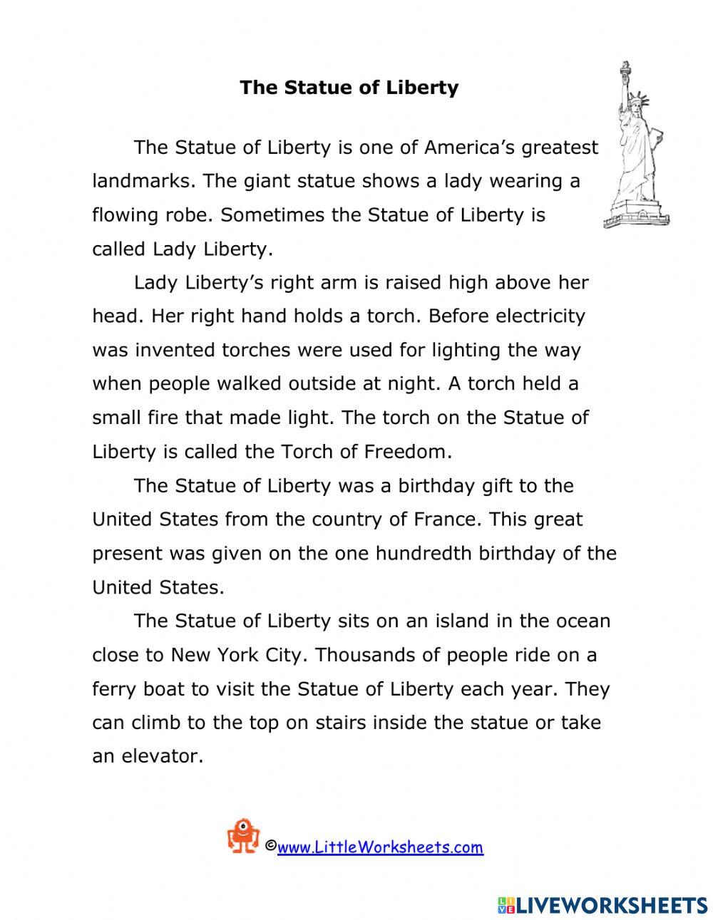 Statue of liberty reading online exercise for live worksheets