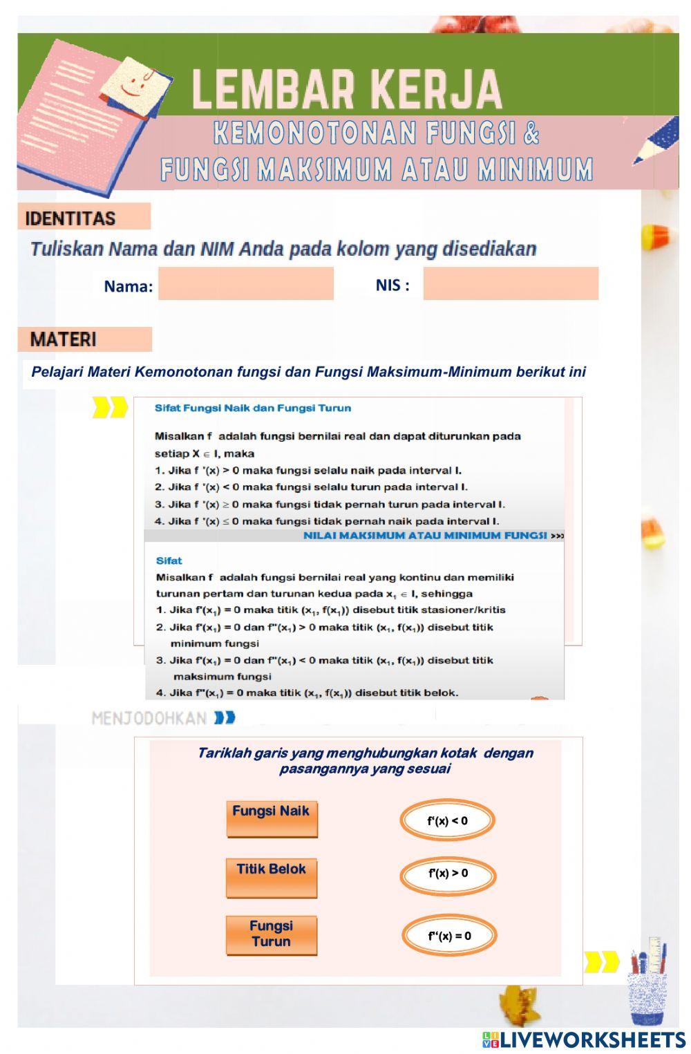 LKPD Kemonotonan Fungsi dan Nilai Maksimum atau Minimum