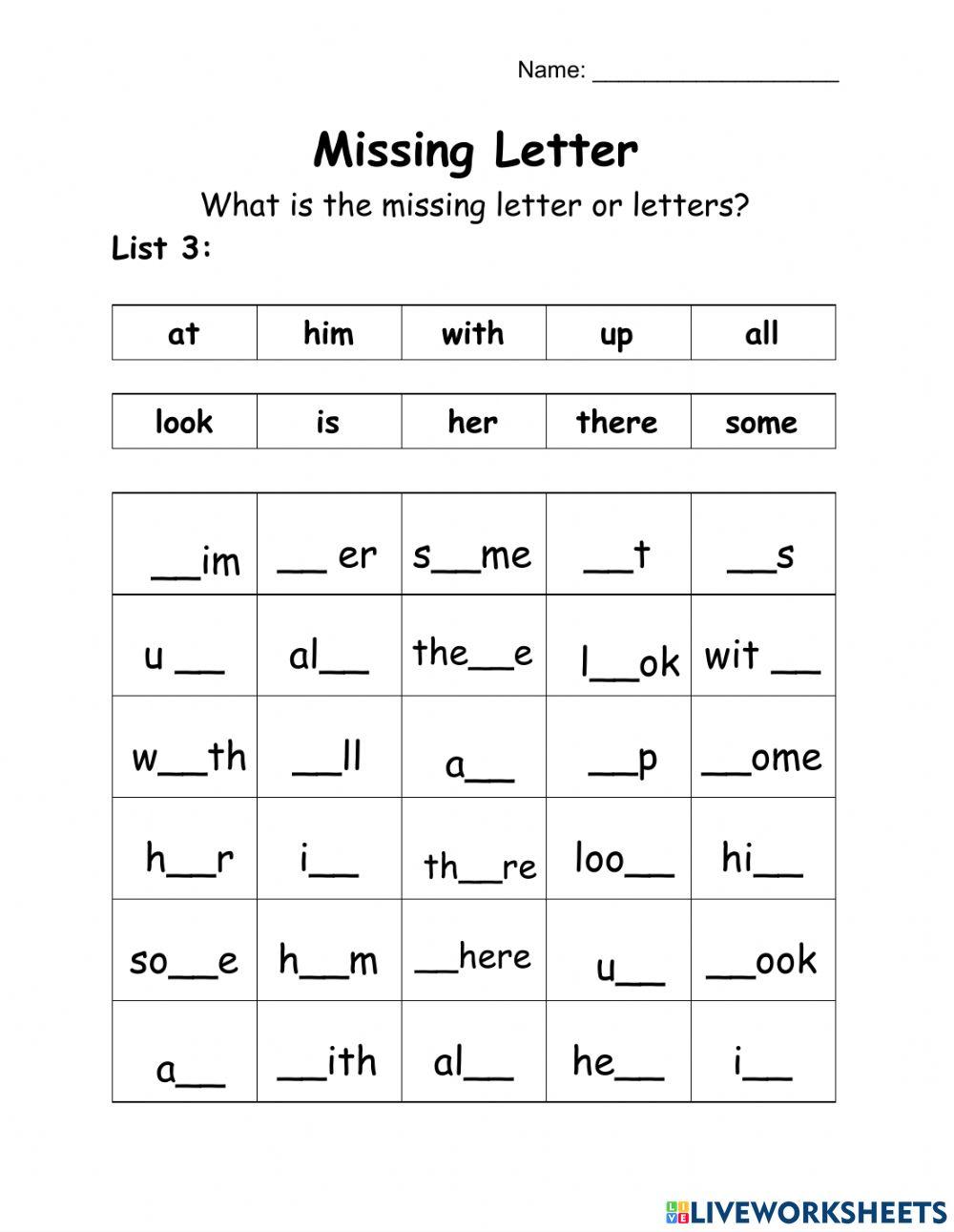 Words of the Week - 10 Words - List 2 - Missing Letter