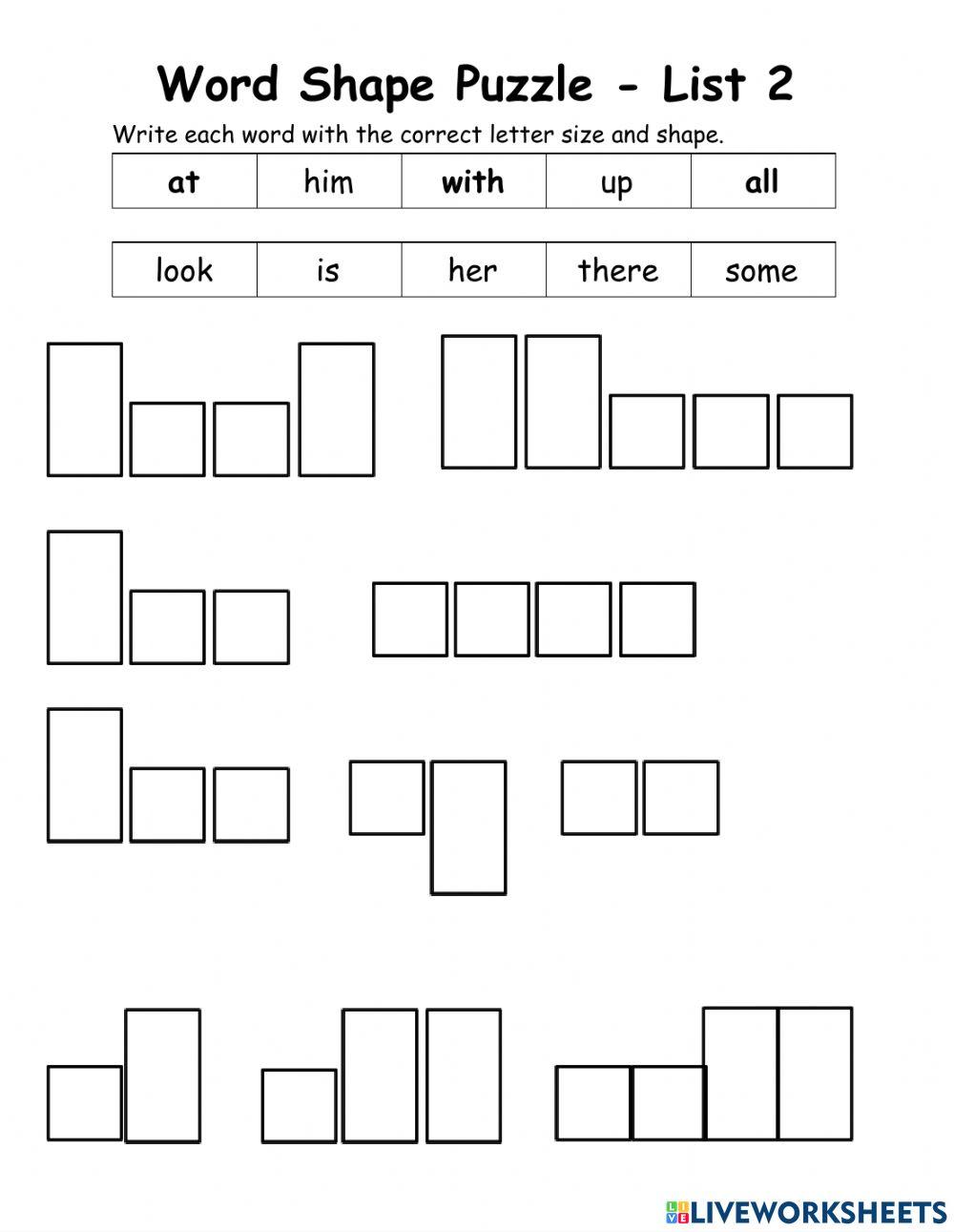 Words of the Week - 10 Words - List 3 - Word Shape Puzzle