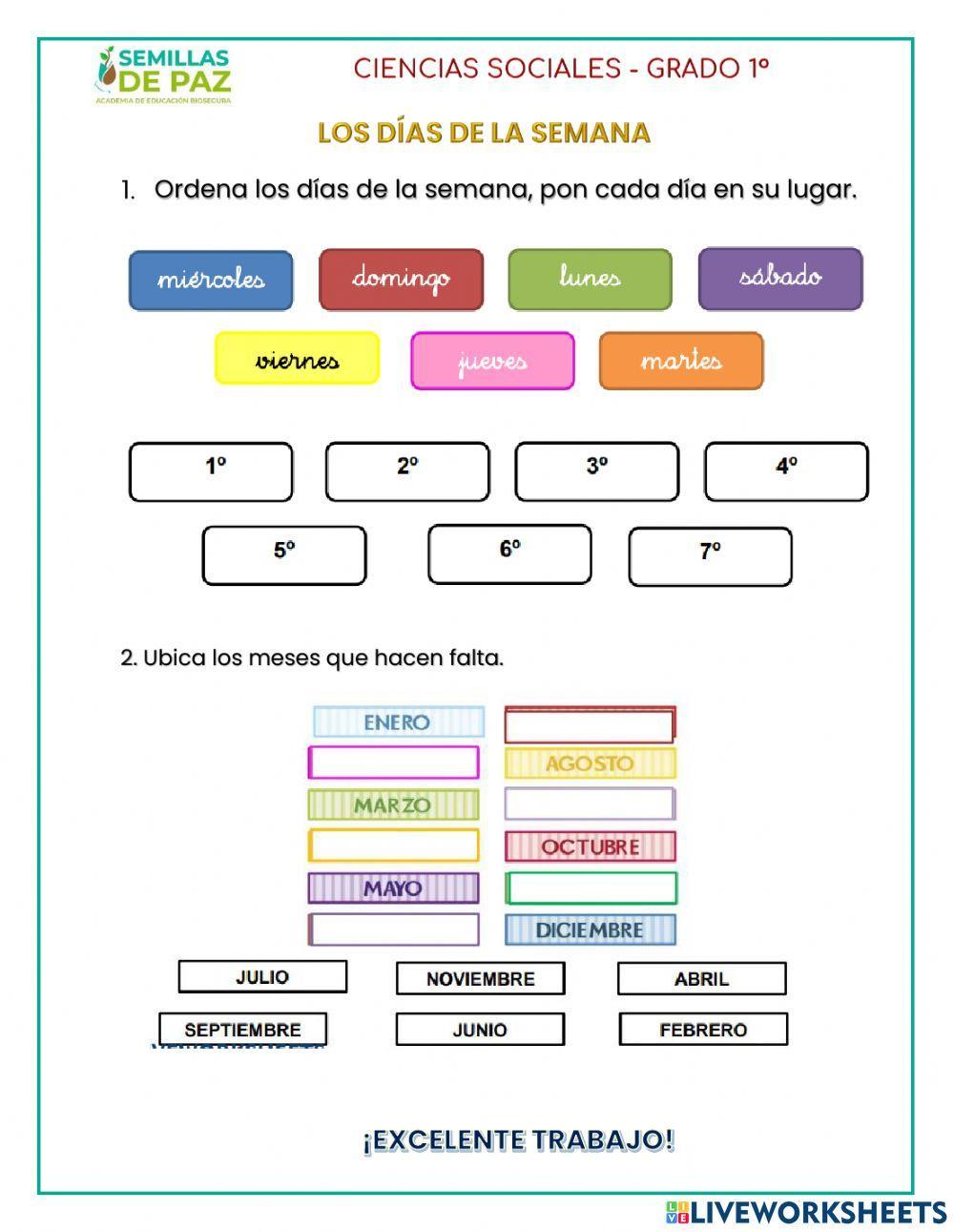 Los días de la semana y los meses del año