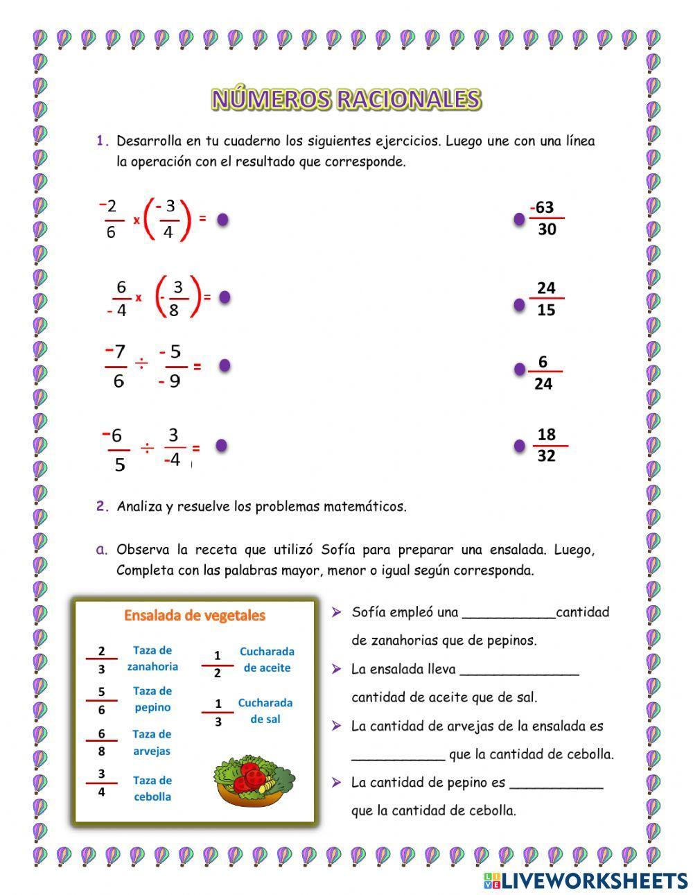 Operaciones números racionales