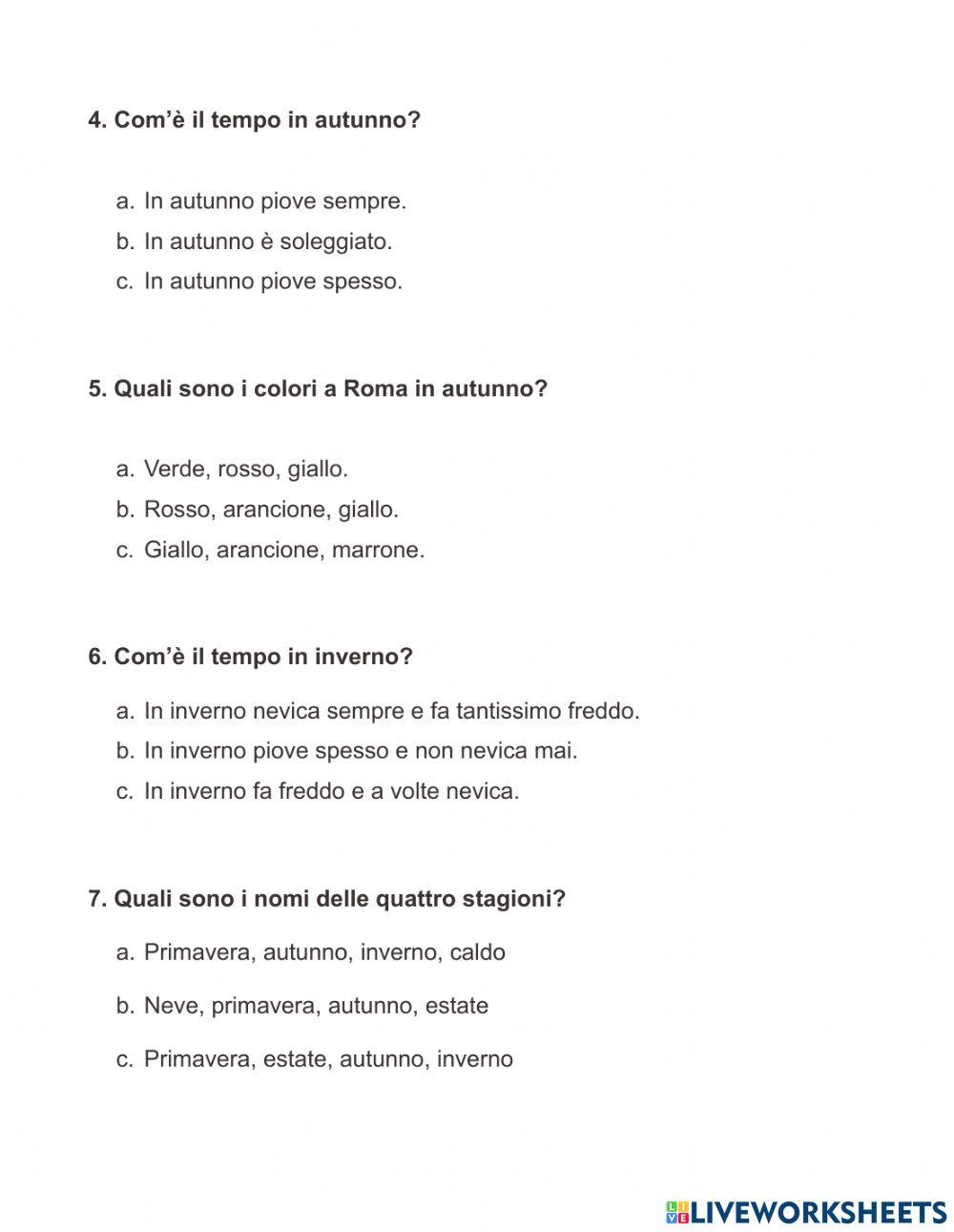 Comprensione della lettura: Roma è una città con un bel clima! Comprensione della lettura: Roma è una città con un bel clima!