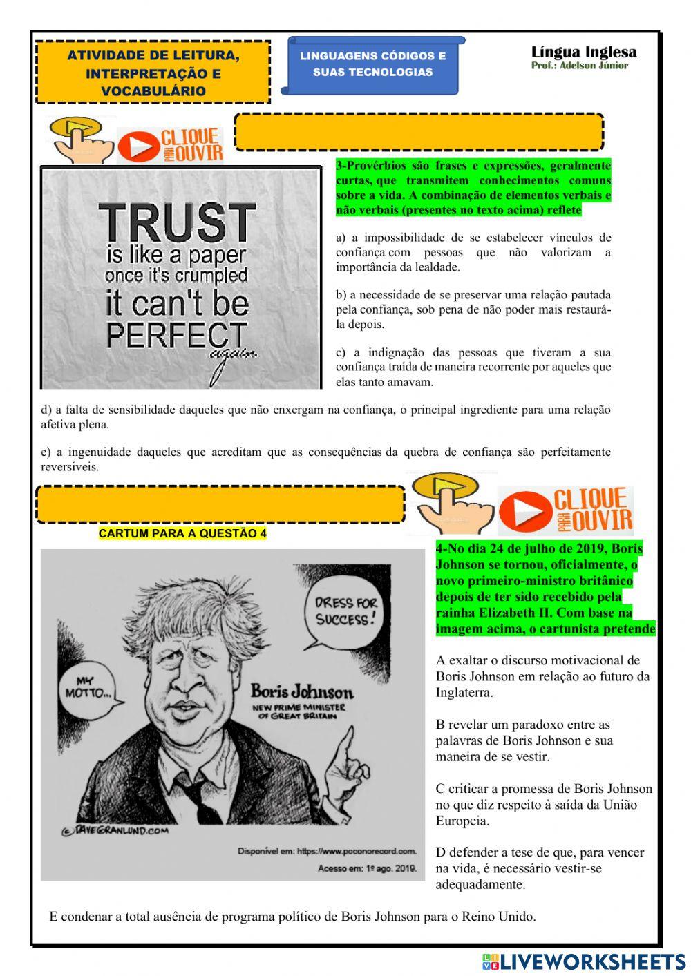 Questões de interpretação e vocabulário