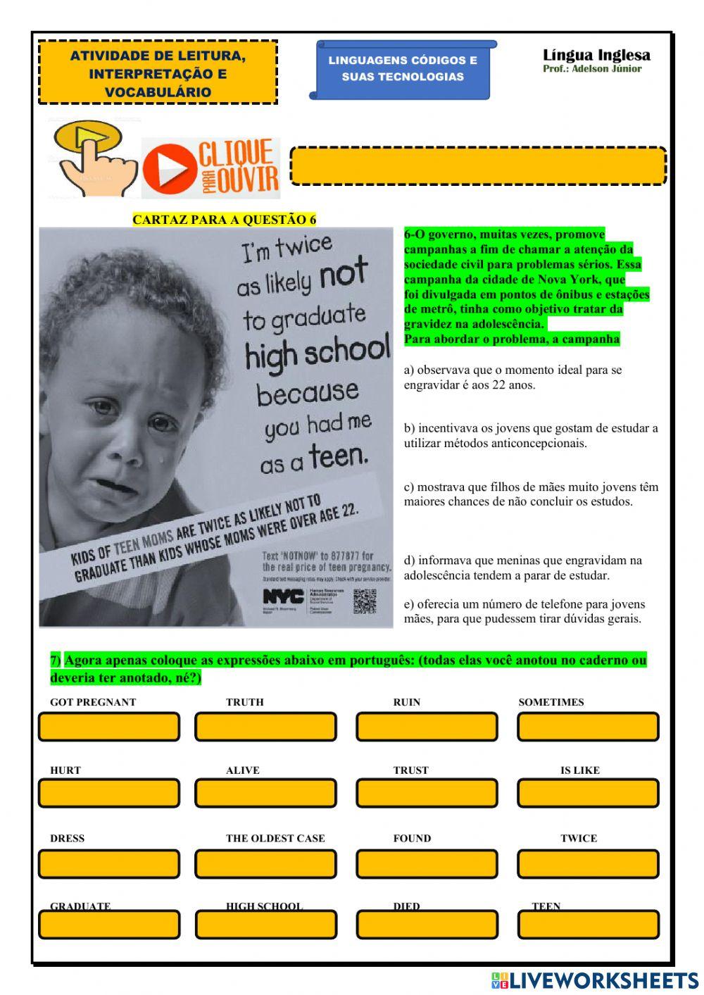 Questões de interpretação e vocabulário