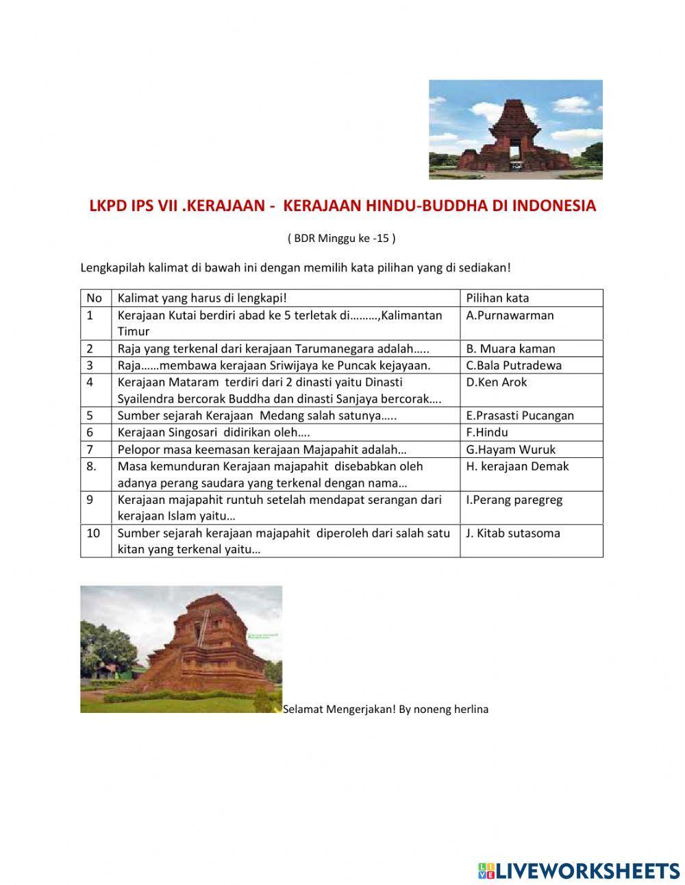 Tes. Kerajaan  Hindu Buddha di Indonesia Kelas VII