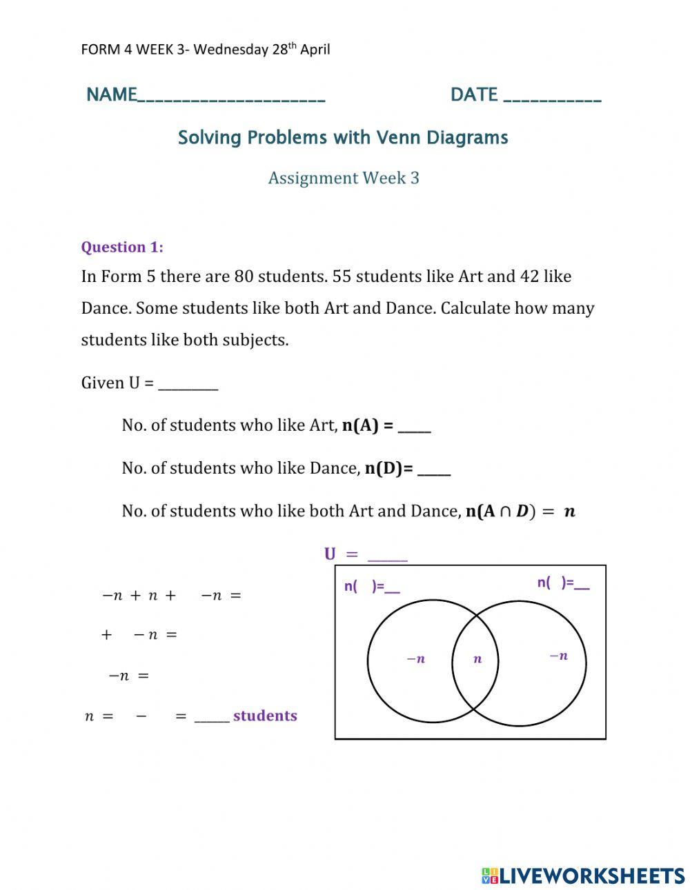 Solving Problems with Venn Diagrams Q1
