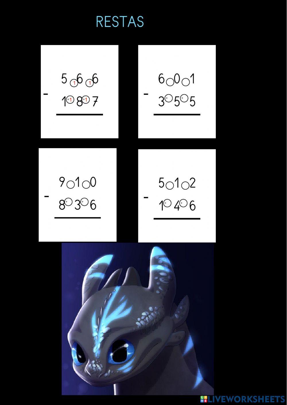 Restas números de 3 cifras 