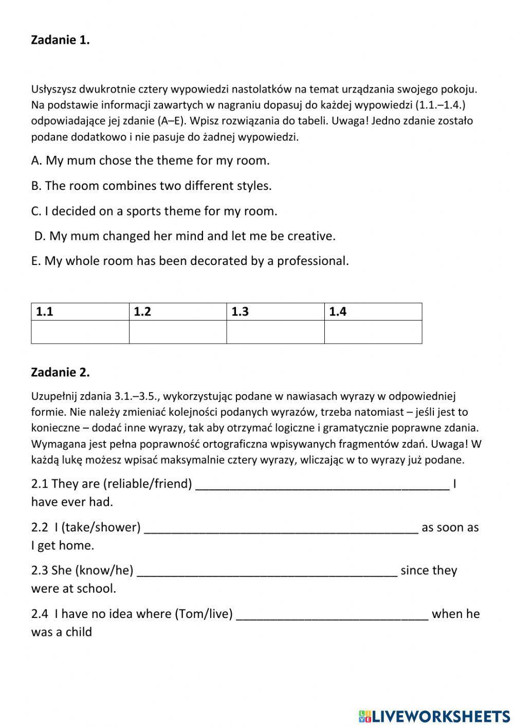 Egzamin ósmoklasisty - zadania powtórkowe