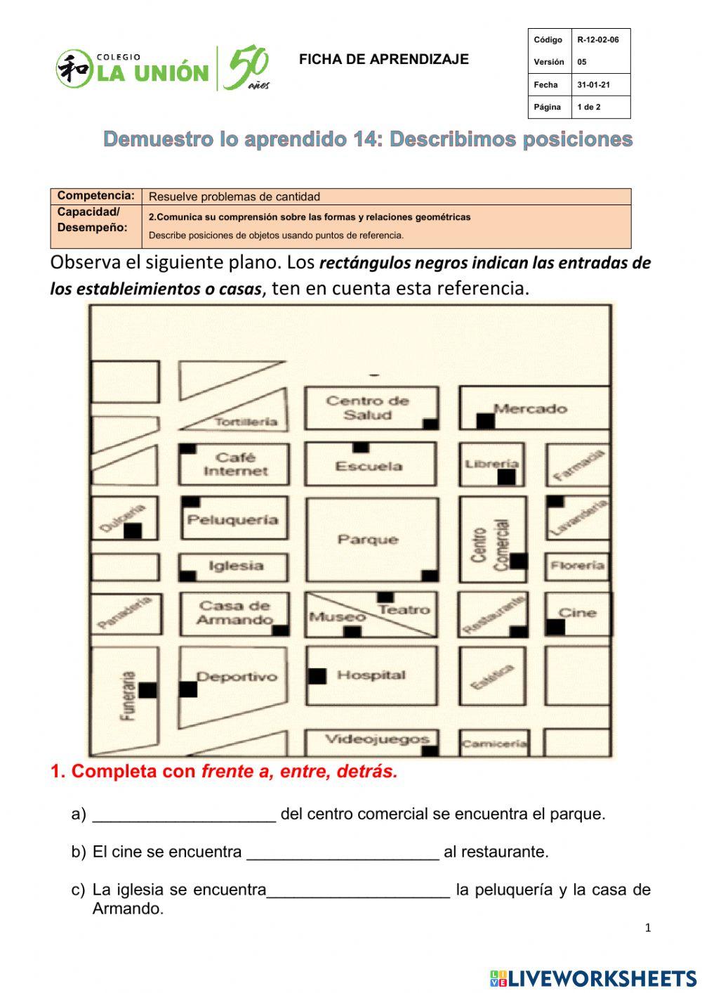 Demuestro lo aprendido (14) cuarto grado-Posiciones