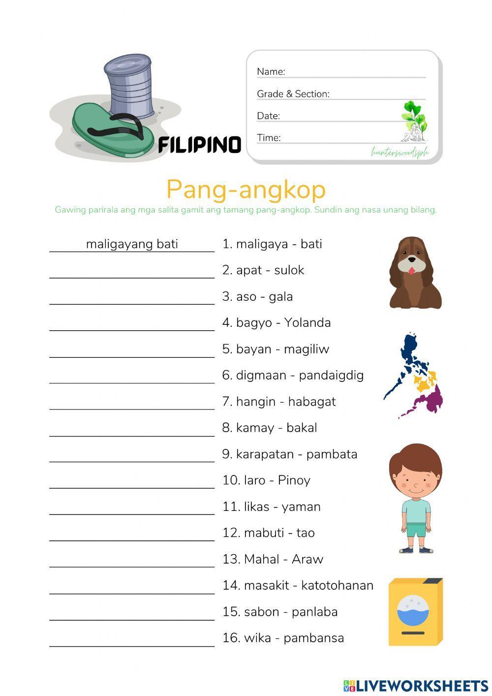 Paggamit Ng Pang Ukol Worksheet