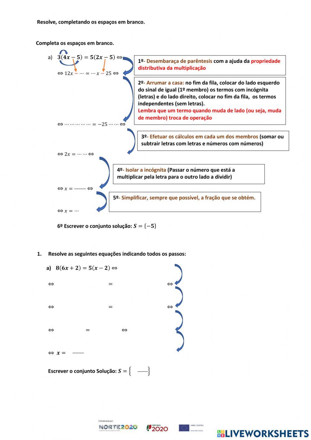 Equações com parêntesis worksheet