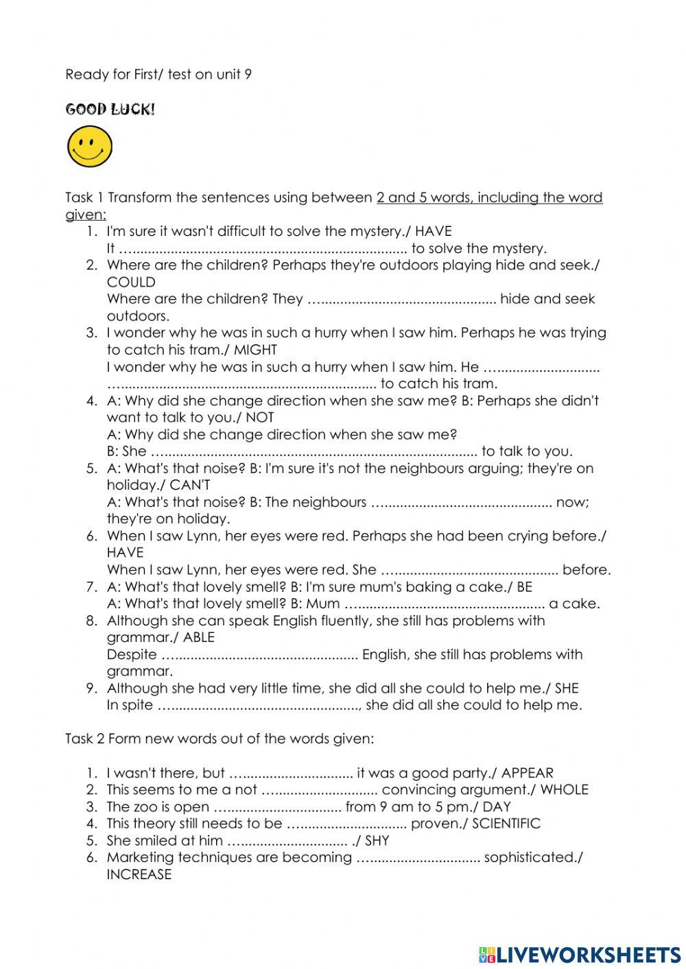 Ready for First unit 9 test