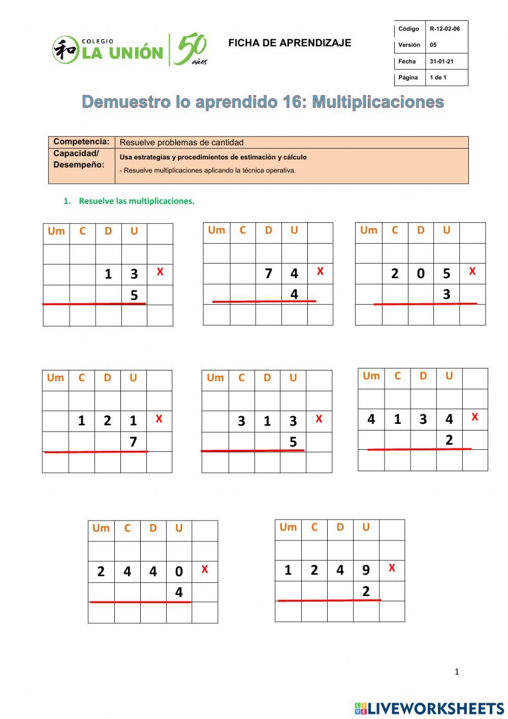 Demuestro lo aprendido (16)-Multiplicaciones