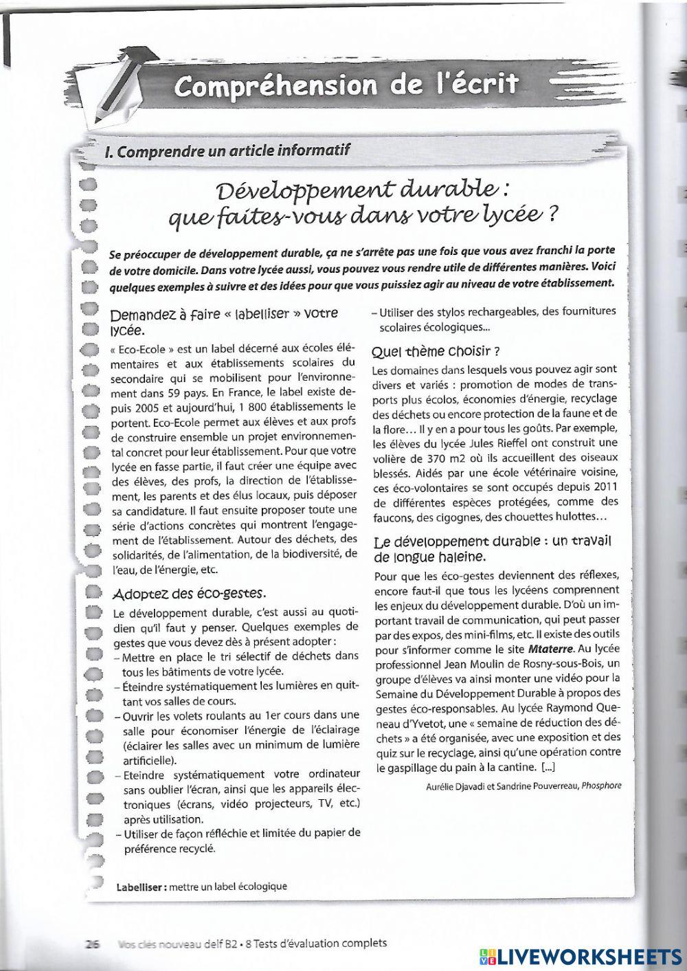 Delf B2 Examen Avec Correction
