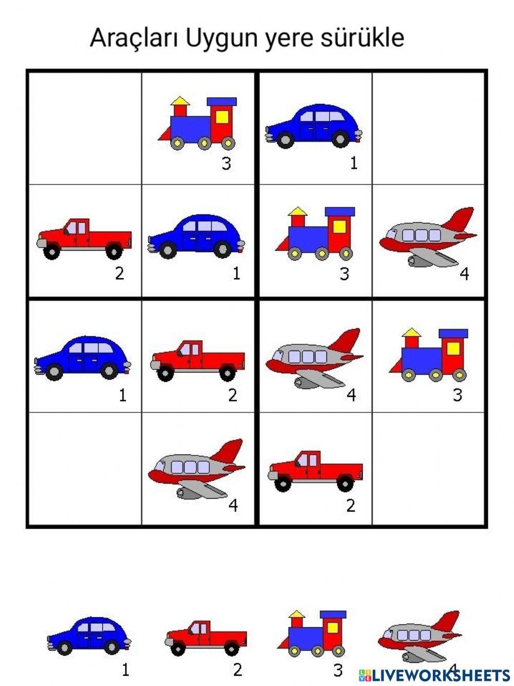 araçlar sürükle bırak online exercise for | Live Worksheets