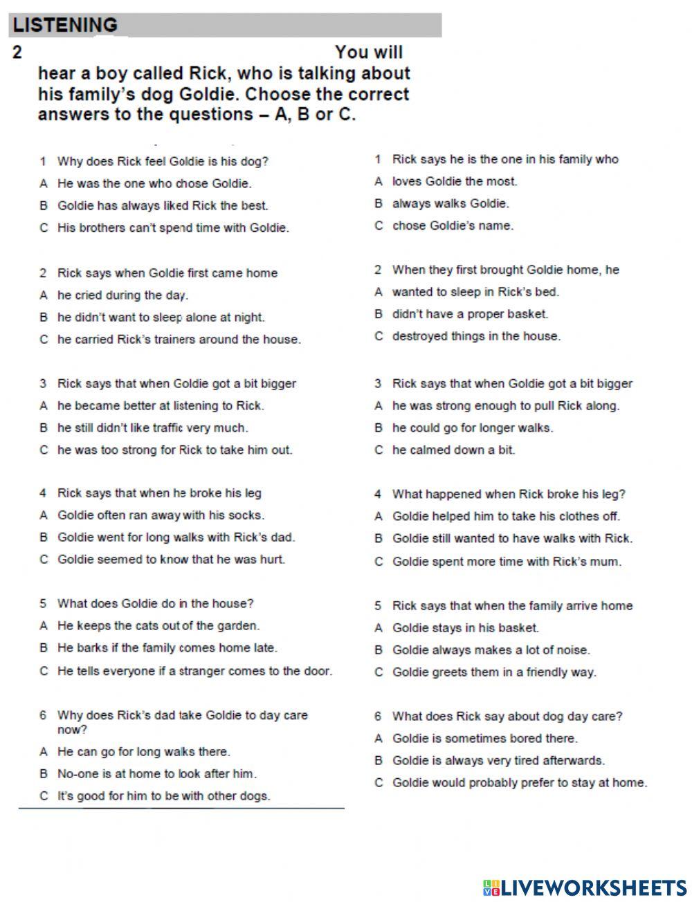 WW3 ( Unit 7) Listening