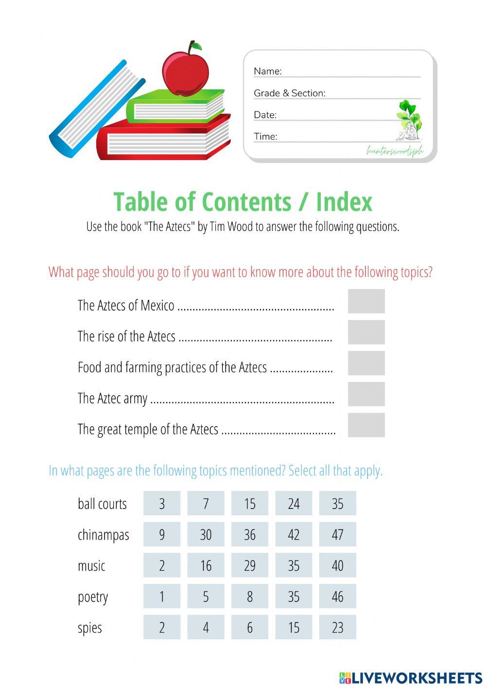 946217 table of contents and index hunterswoodsph
