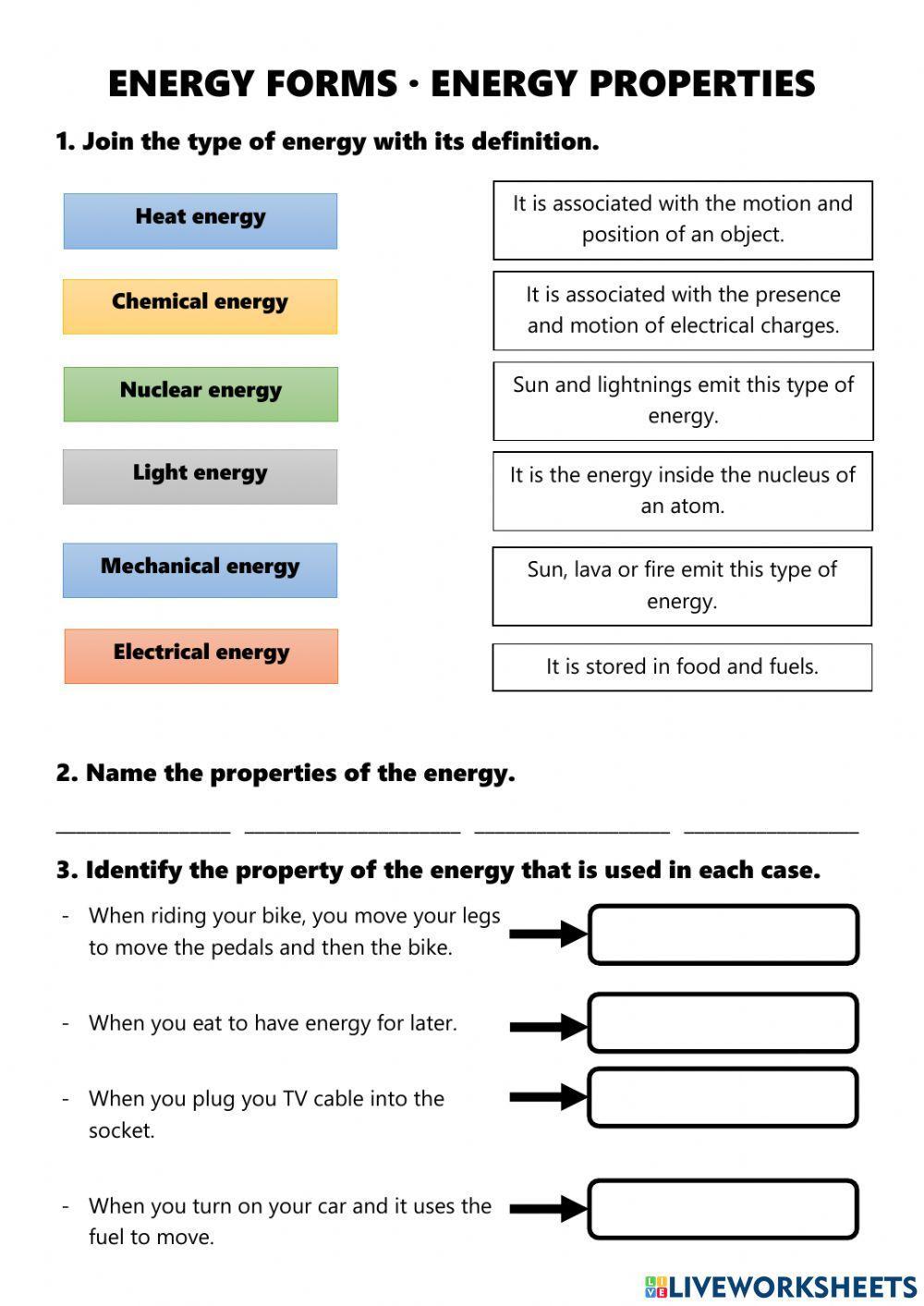 Form and Properties of energy