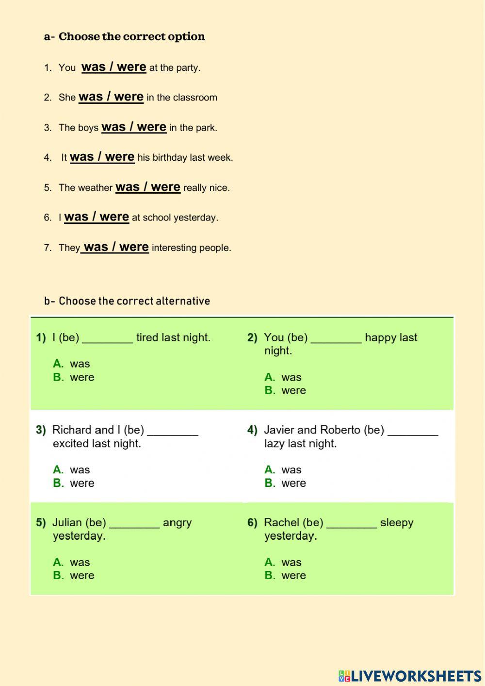 Past simple verb to be