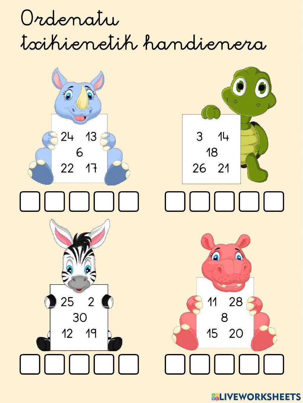 5 urte. Animaliak. Ordenatu zenbakiak