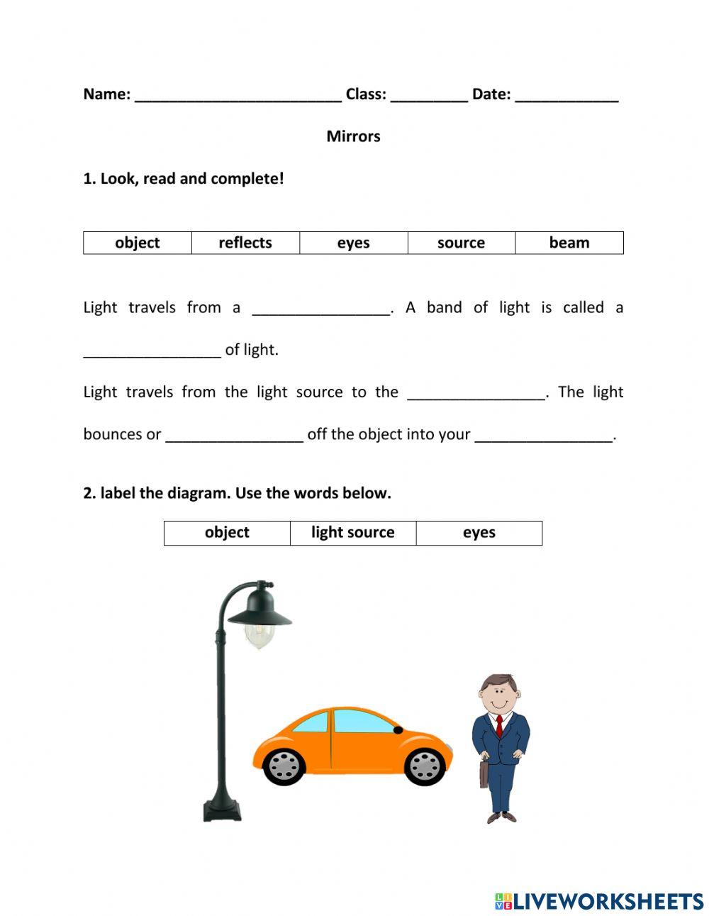 Mirrors Worksheet