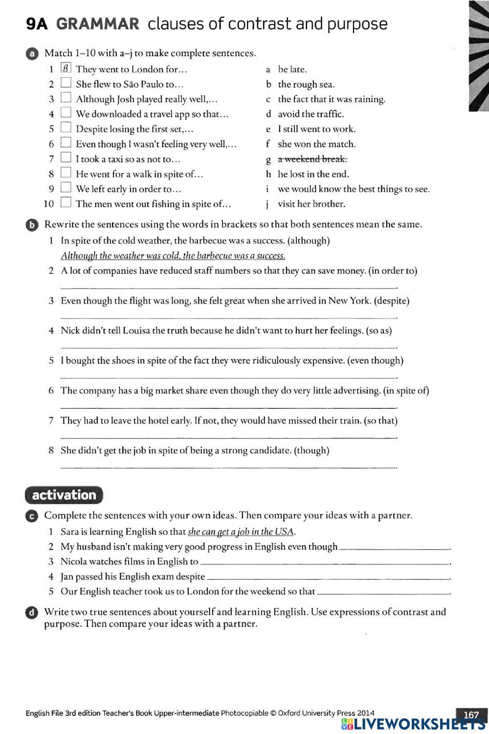 Clauses  of contrast and purpose