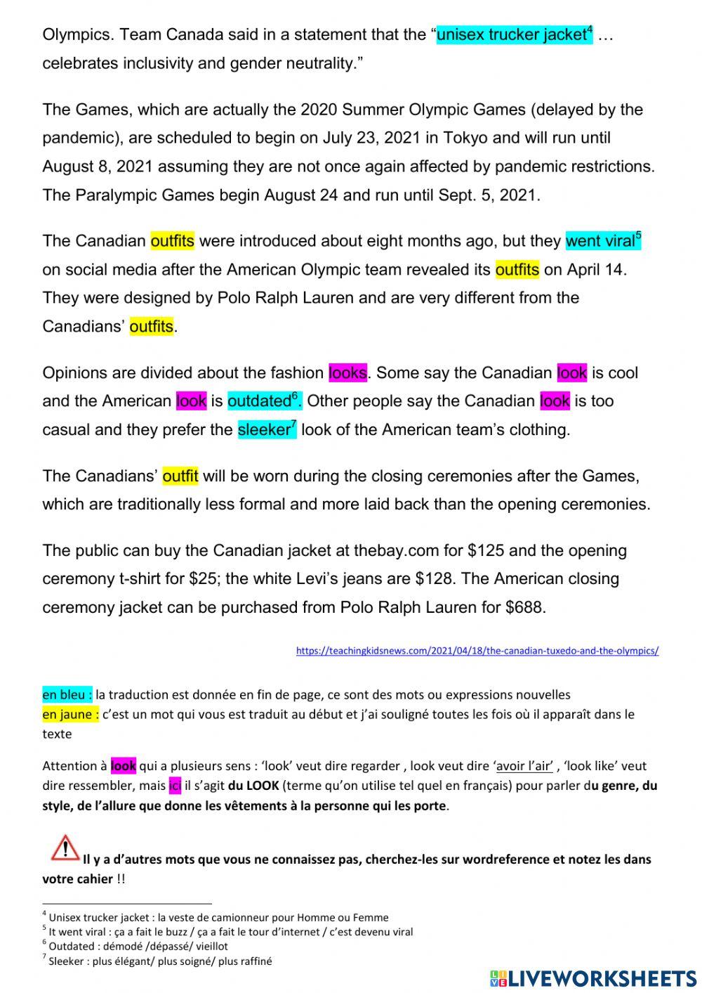 Reading Comprehension Canadian Tuxedo and the Olympics