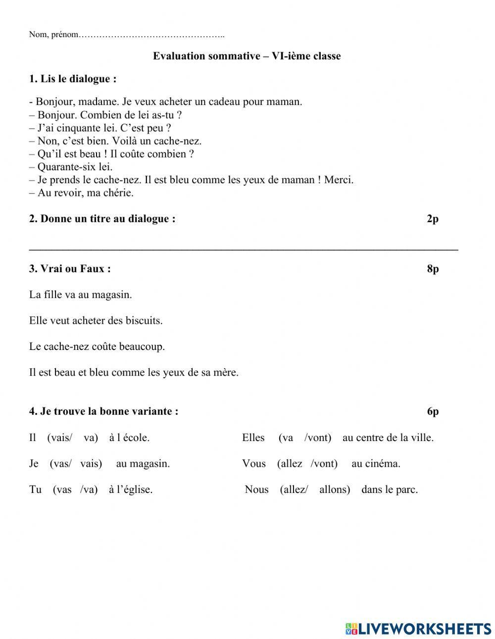 Evaluation sommative 6-ième