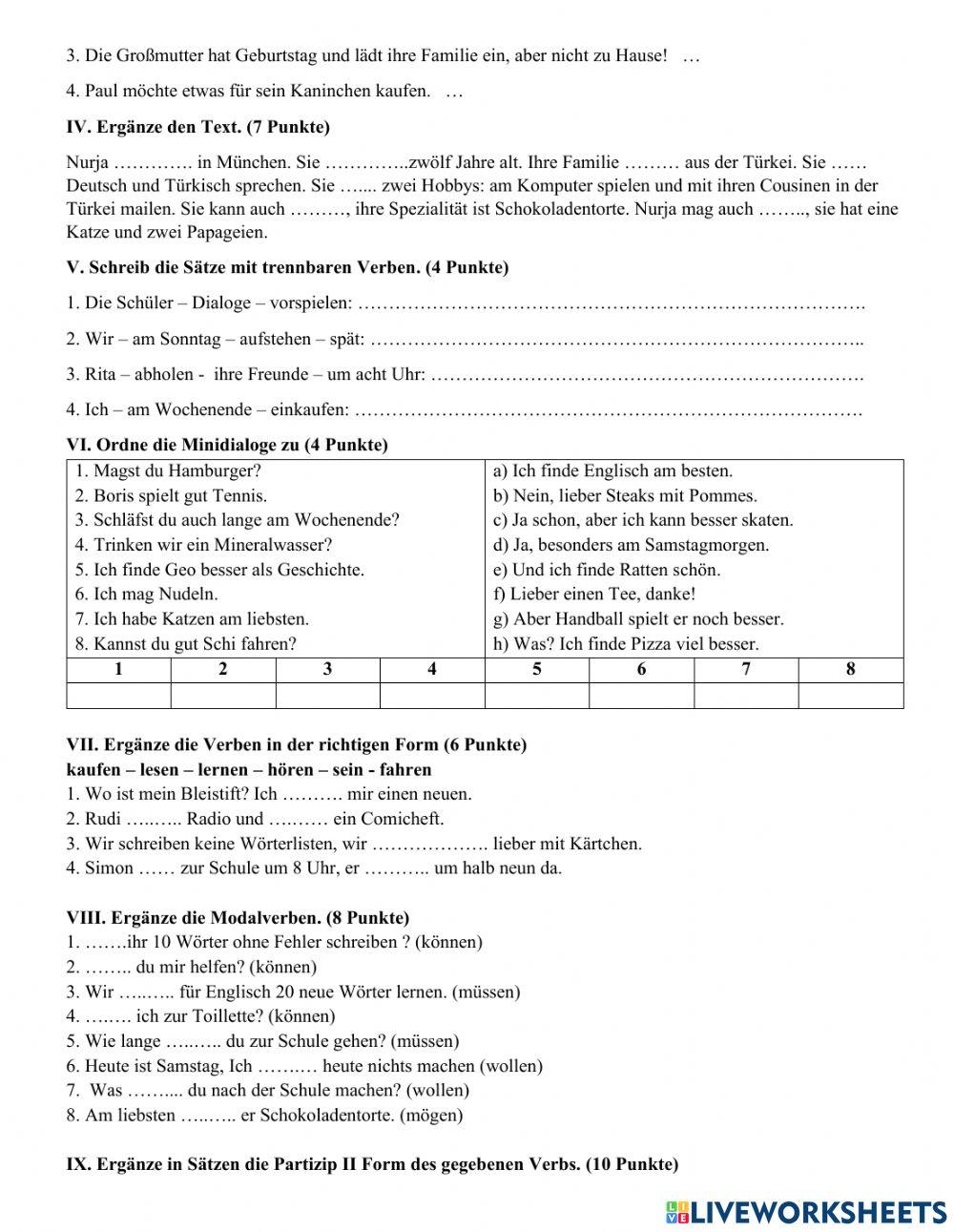 Diagnostischer Test - Klasse 8 (Deutsch als 2. Fremdsprache)