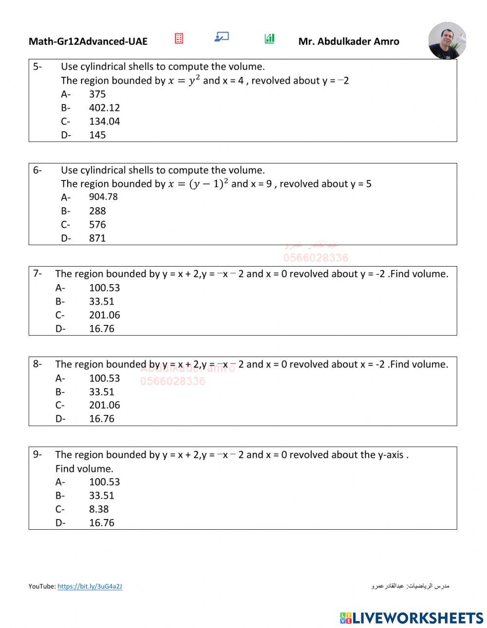 Lesson 6-3 Volumes by Cylindrical Shells