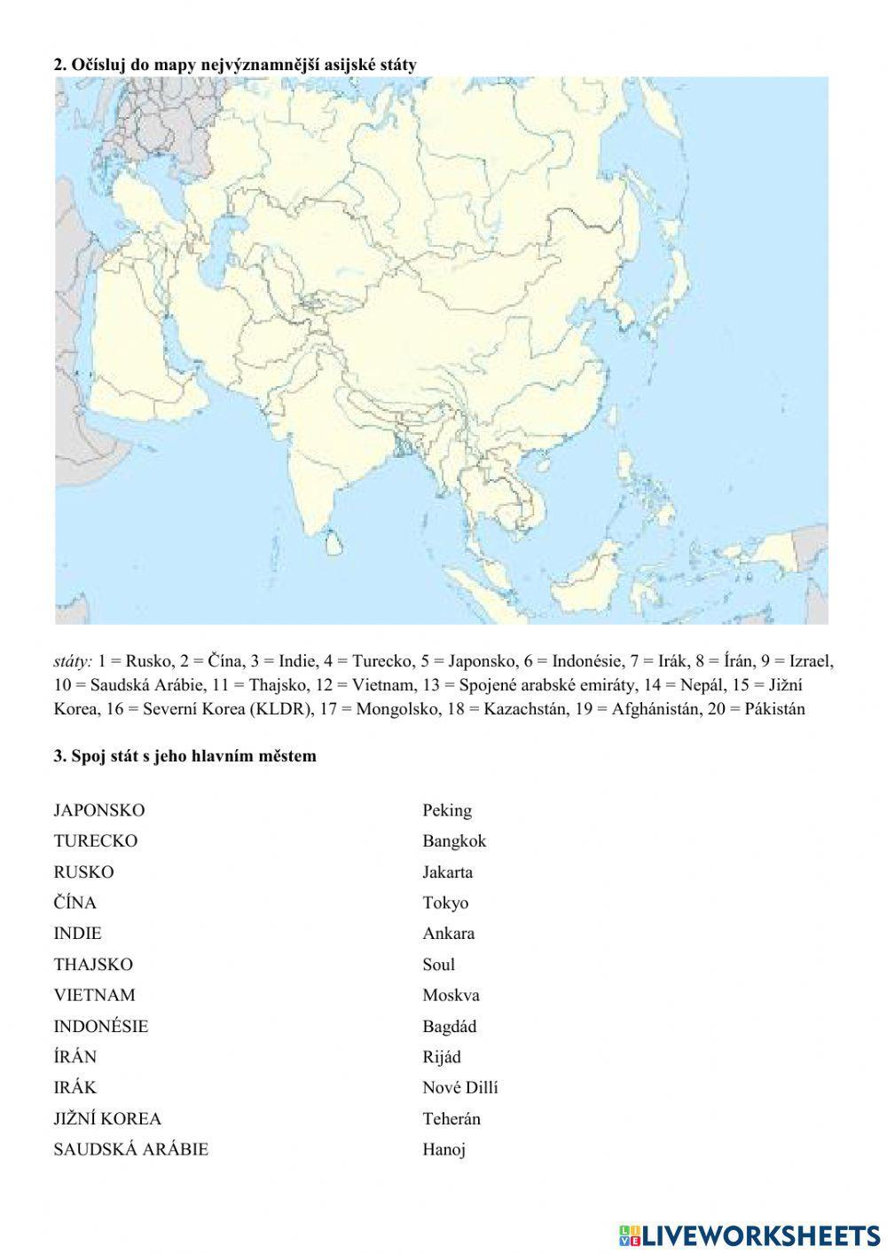 Asie - regiony, státy, města
