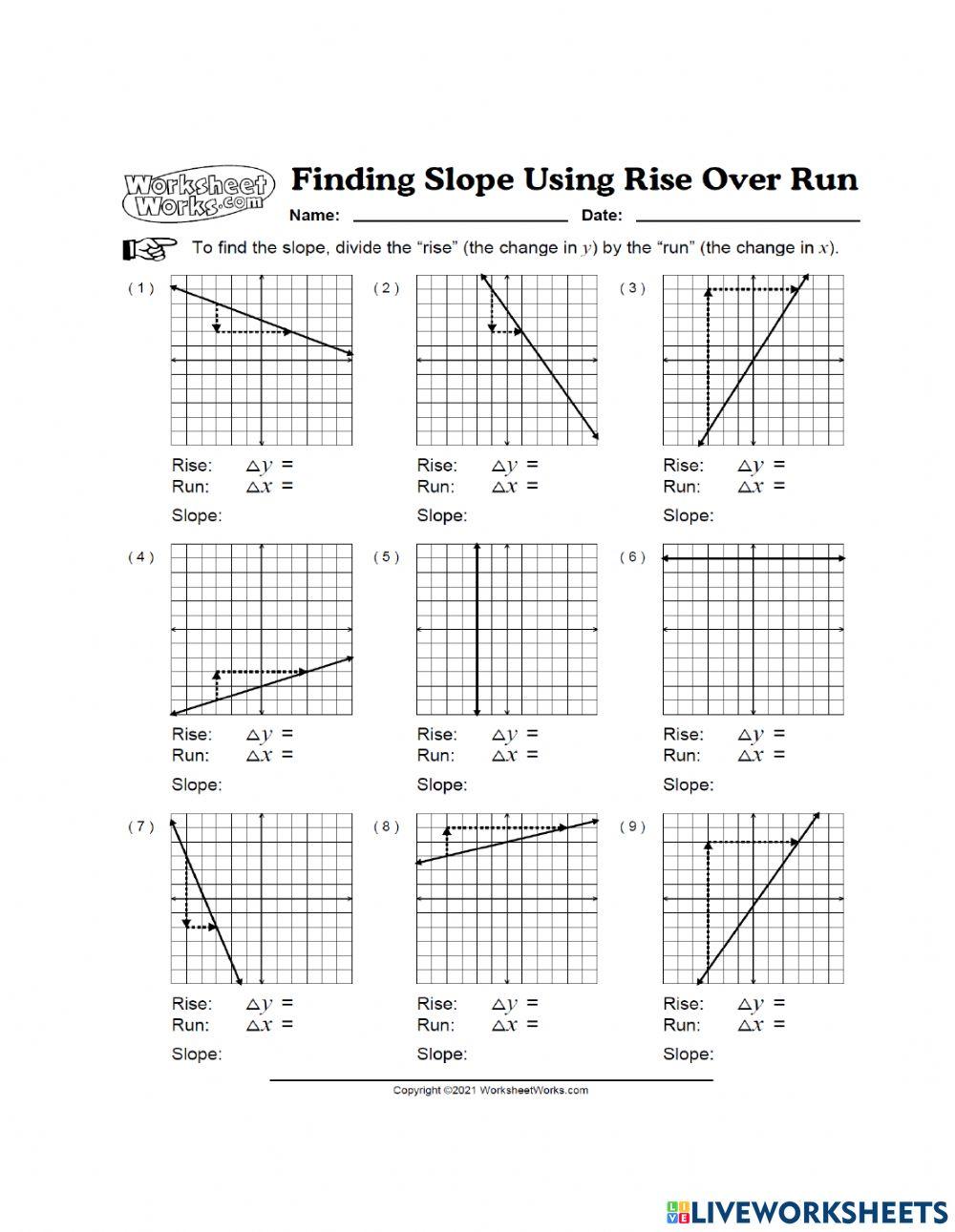 finding slope using rise over run 426 online exercise for Live Worksheets