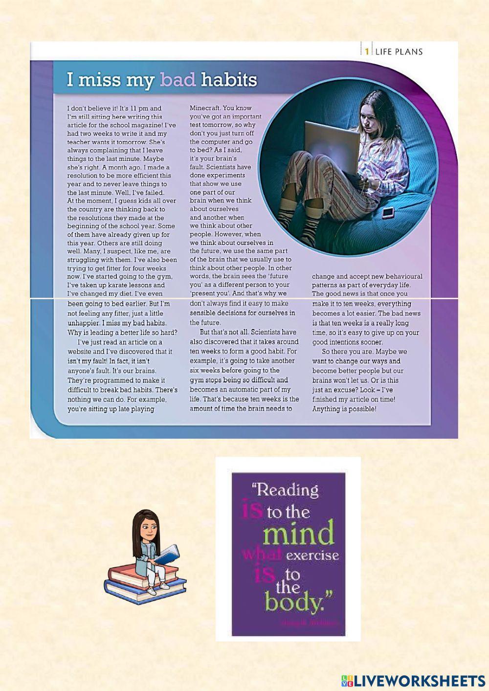 Reading Comprehension 11th Avr Unit 1 Life Plans