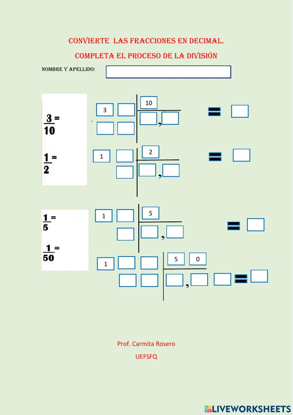 Convertir fracciones a decimales