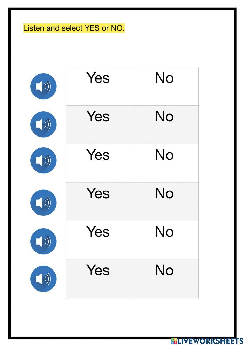 Places listening Yes or No