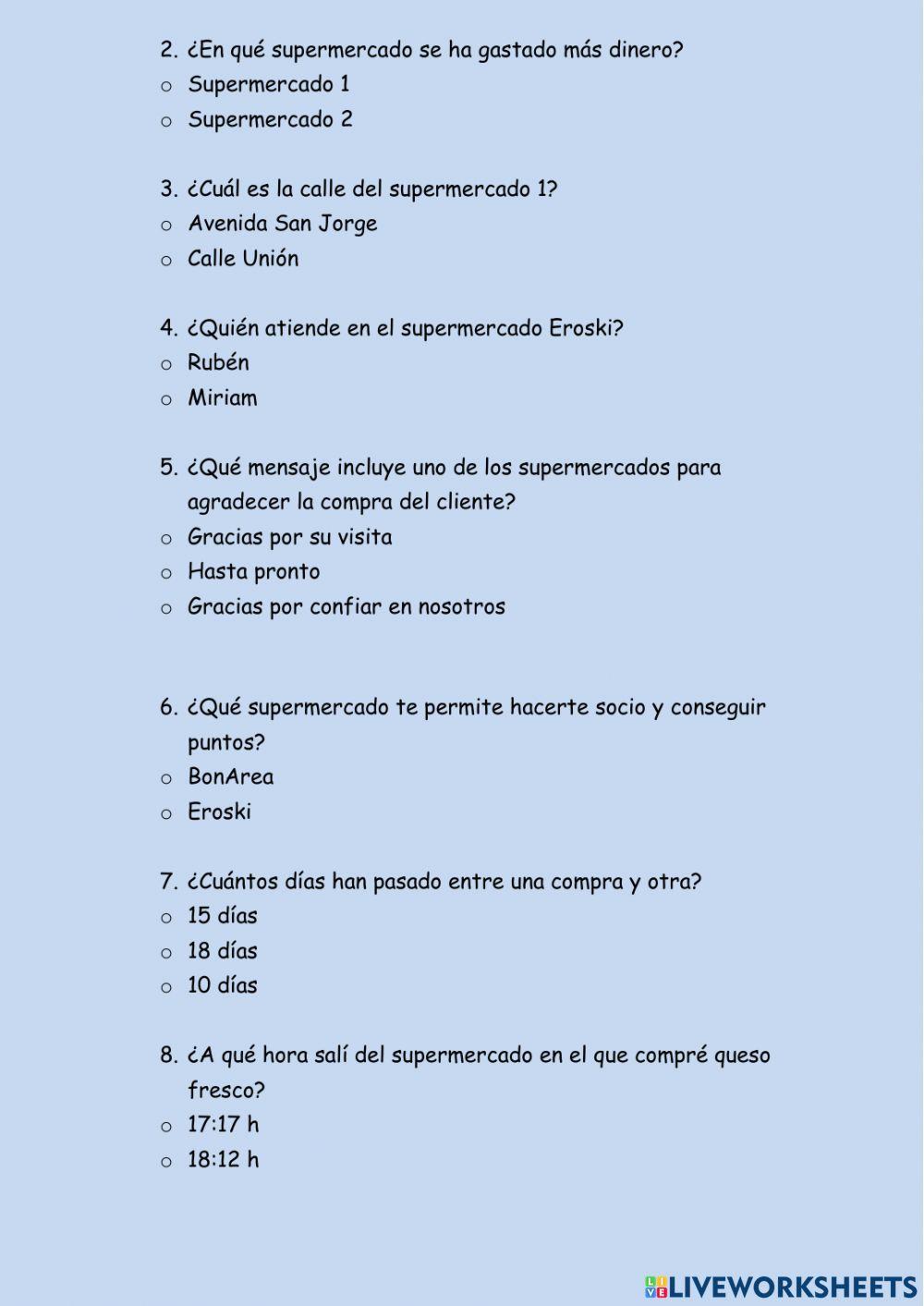 Comprensión: ticket de la compra