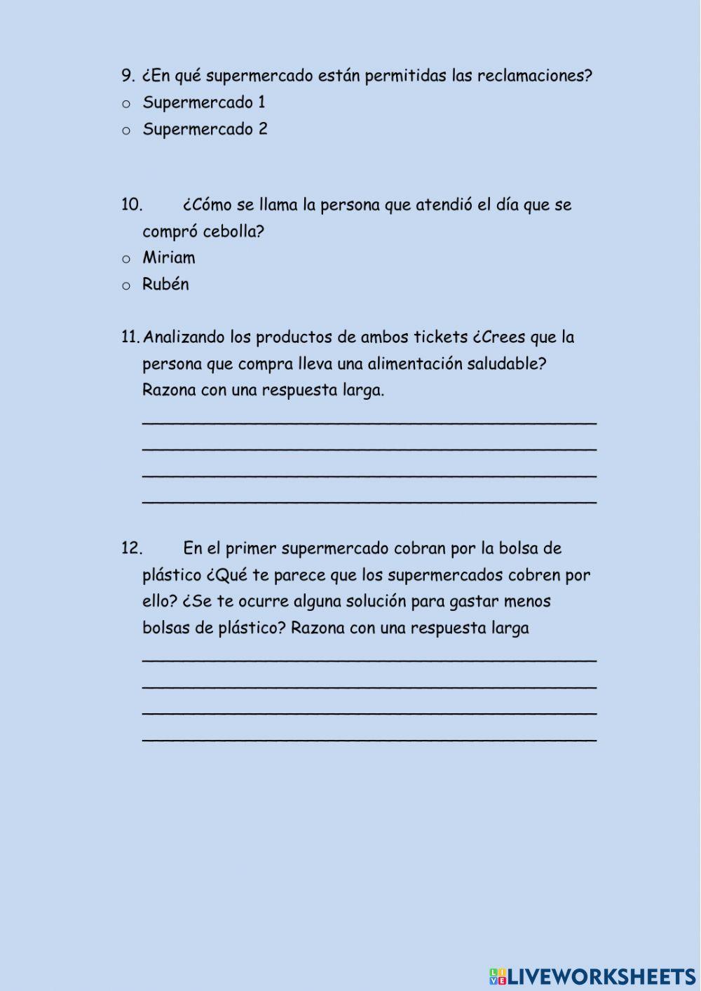 Comprensión: ticket de la compra