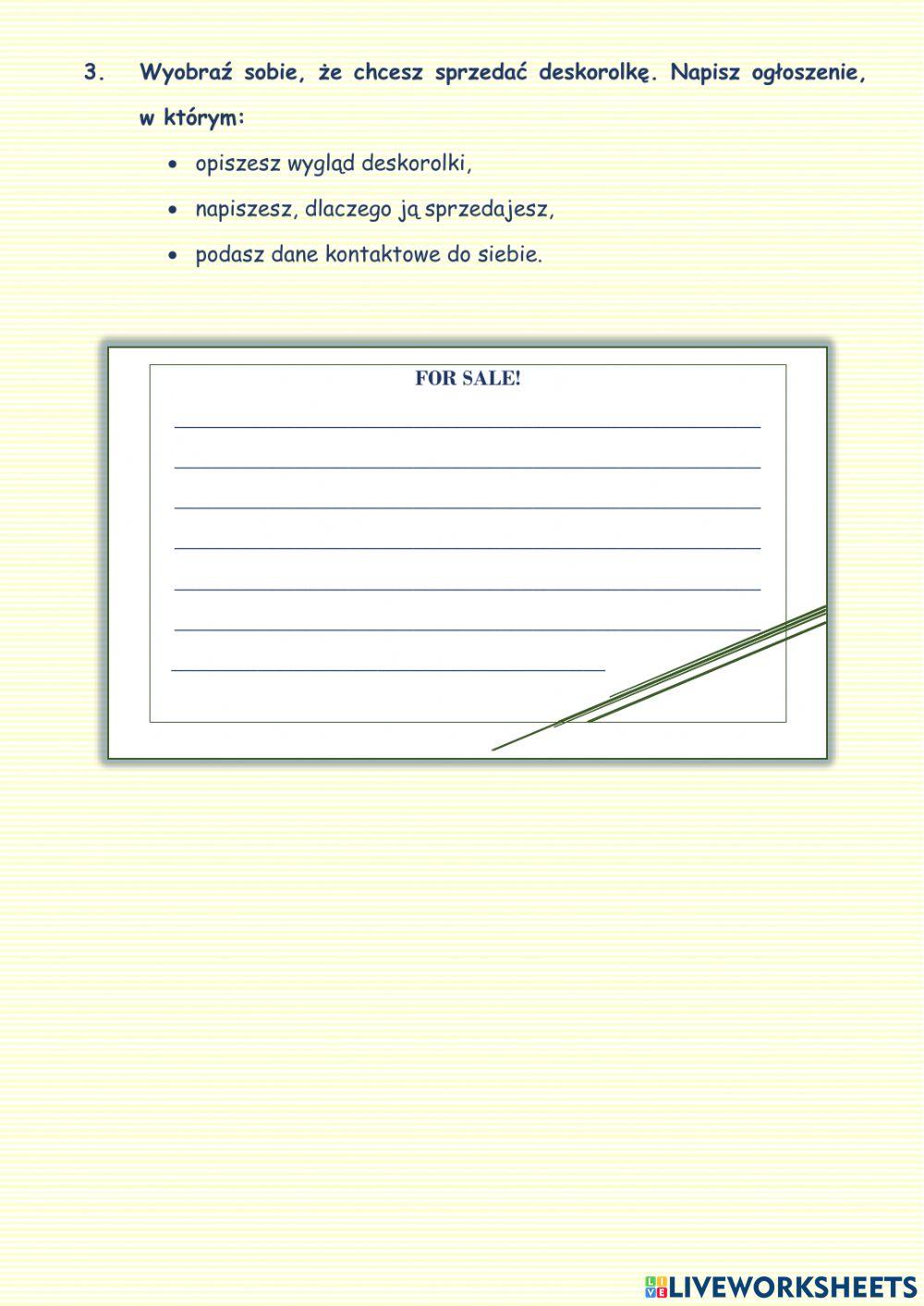 Writing practice: an advertisement.