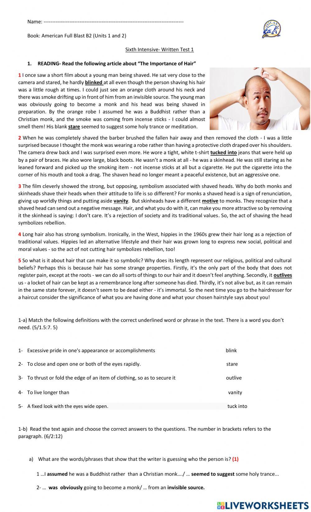 TEST 1- 6TH INTENSIVE