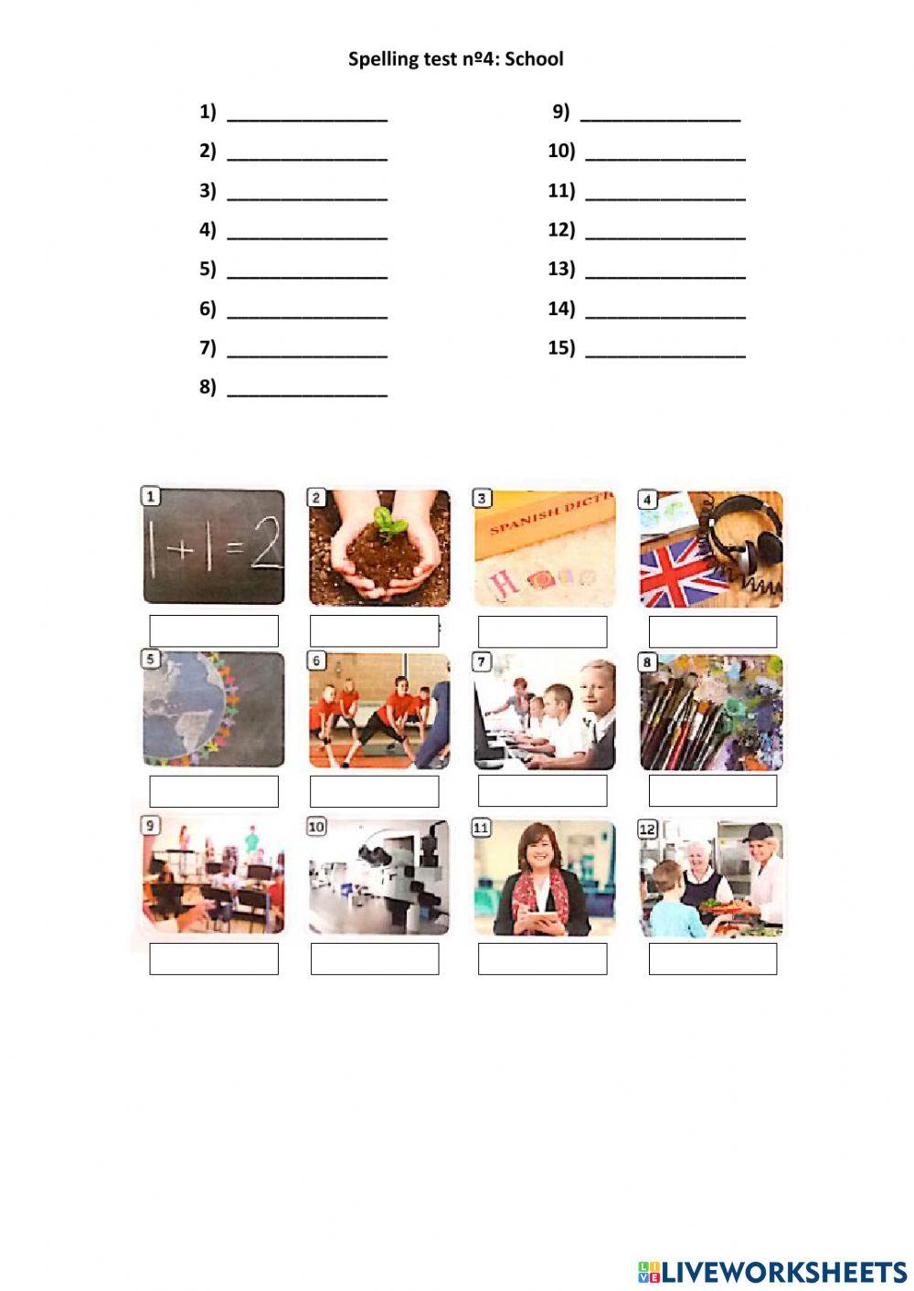 Spelling test nº4: School