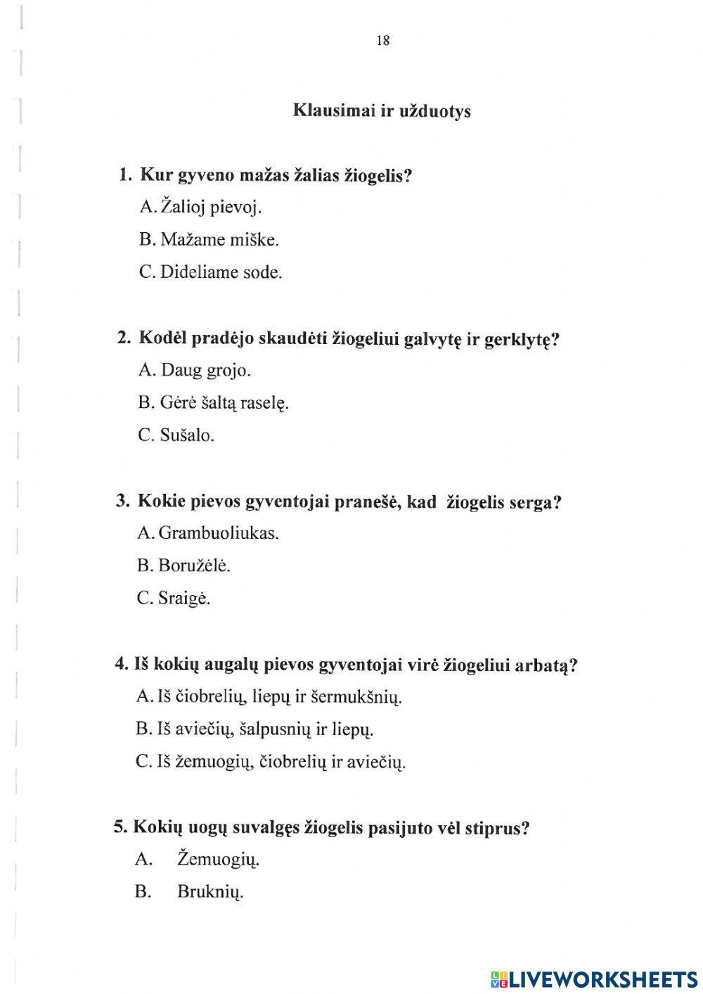 Teksto suvokimas 1 kl.