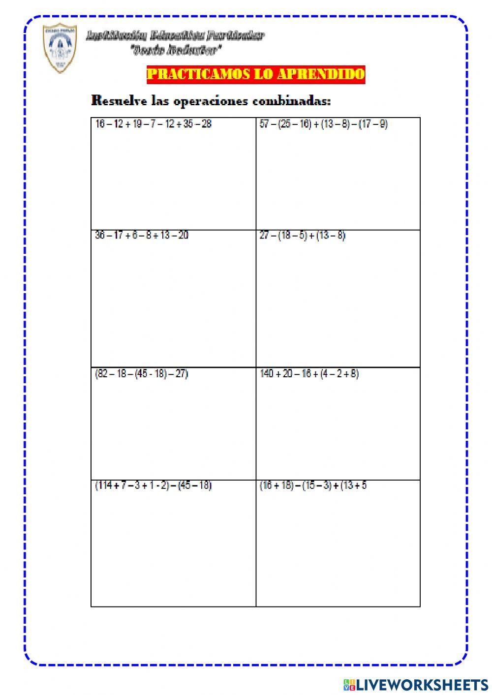 Operaciones combinadas adiciones y sustracciones